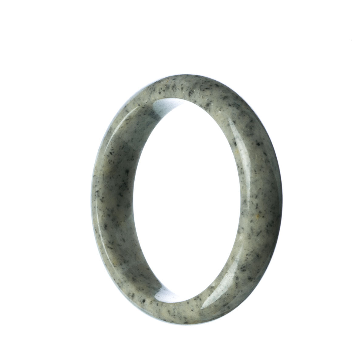 A half moon-shaped grey Burma jade bangle, crafted from genuine natural jade.