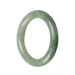 A close-up photo of a round green jadeite bracelet with a 58mm diameter. The bracelet is made of authentic Grade A jadeite and has a smooth and polished surface. It is a beautiful and timeless piece of jewelry.