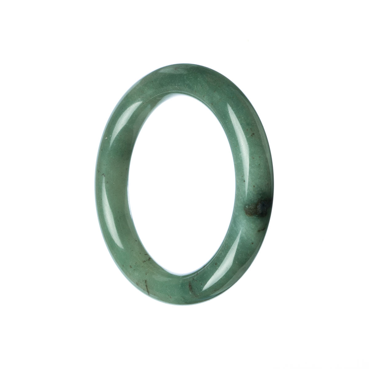 A close-up photo of a round, green Burmese jade bangle bracelet. The bracelet is made from authentic Type A jade and measures 51mm in diameter. It features a smooth, polished surface and showcases the natural beauty of the jade stone.
