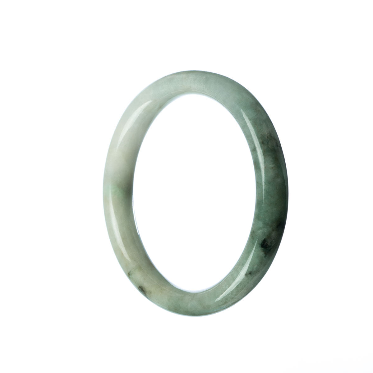 An elegant white green jadeite jade bracelet with a certified Grade A quality. The bracelet features semi-round beads measuring 56mm in size. Crafted by MAYS GEMS.