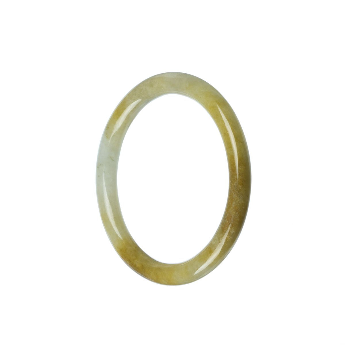 A close-up photo of a small round green jade bracelet with a smooth, polished surface. The bracelet is made of genuine untreated jade and has a petite size of 52mm in diameter. It is a beautiful accessory that adds a touch of elegance to any outfit.