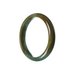 A close-up photo of a half moon-shaped green jade bangle with a diameter of 56mm. The bangle has a smooth, polished surface and showcases the natural, untreated beauty of the jade stone.