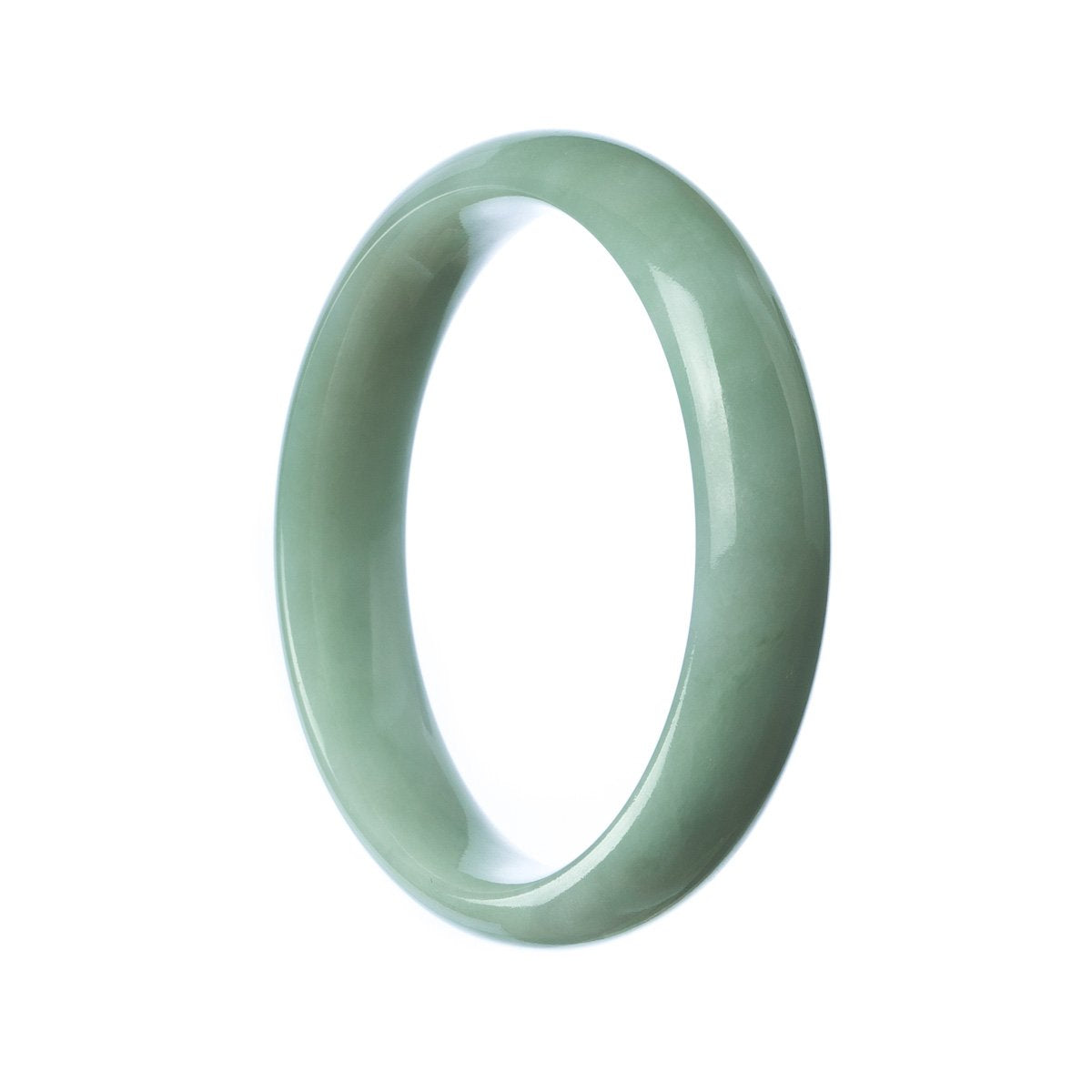 A pale green Burma Jade bangle bracelet with a half-moon shape, untreated and authentic, offered by MAYS GEMS.
