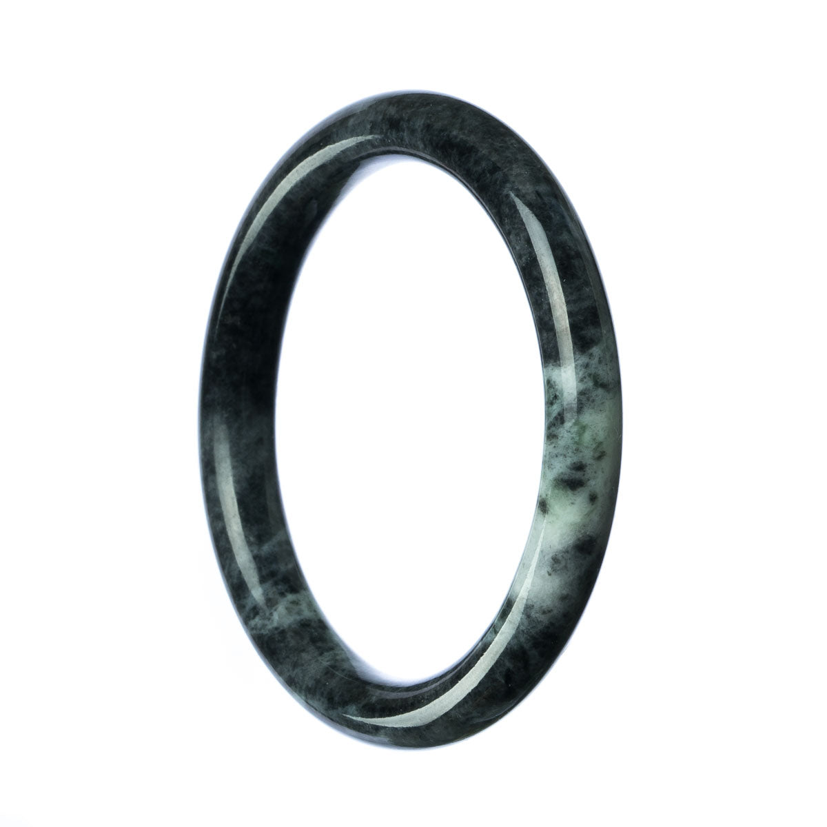 A round grey Burma jade bangle bracelet with a 59mm diameter, featuring genuine grade A jade.