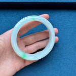 Real Grade A White with Emerald Green Jadeite Jade Bangle Bracelet - 58mm Half Moon