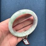 Genuine Grade A Light Grey and Light Green with Grey and Light Brown Spots Jadeite Jade Bracelet - 63mm Half Moon
