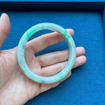 Real Grade A Pale Green with Light Green and Light Grey Pattern Jadeite Bracelet - 61mm Semi Round