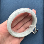 Certified Grade A Light Grey and Light Green with Grey Patterns Burmese Jade Bangle - 63mm Half Moon