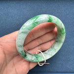 62.1mm Light Grey with Apple Green and Green Patterns Jade Bangle Bracelet