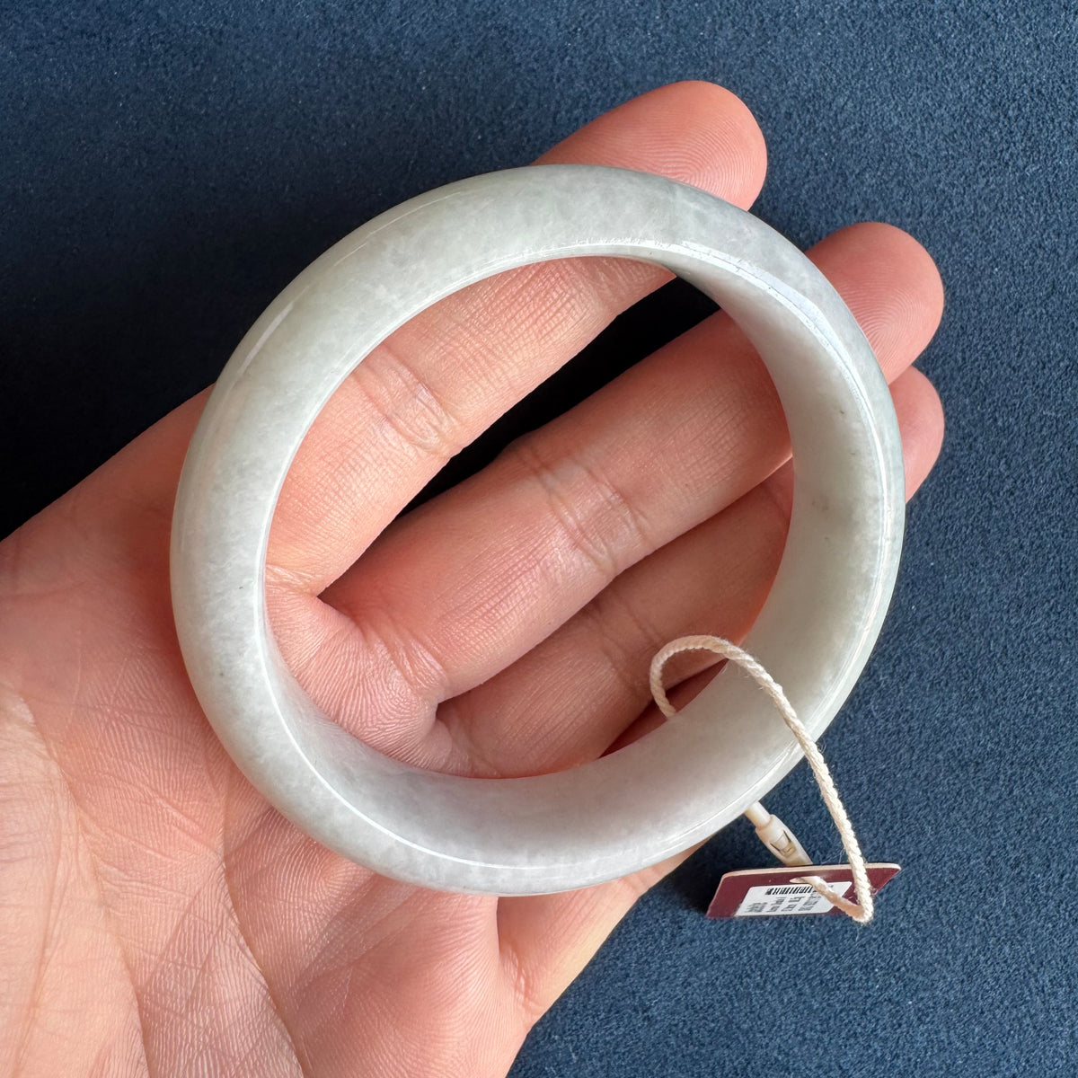 Certified Natural White Burmese Jade Bracelet - 58mm Half Moon