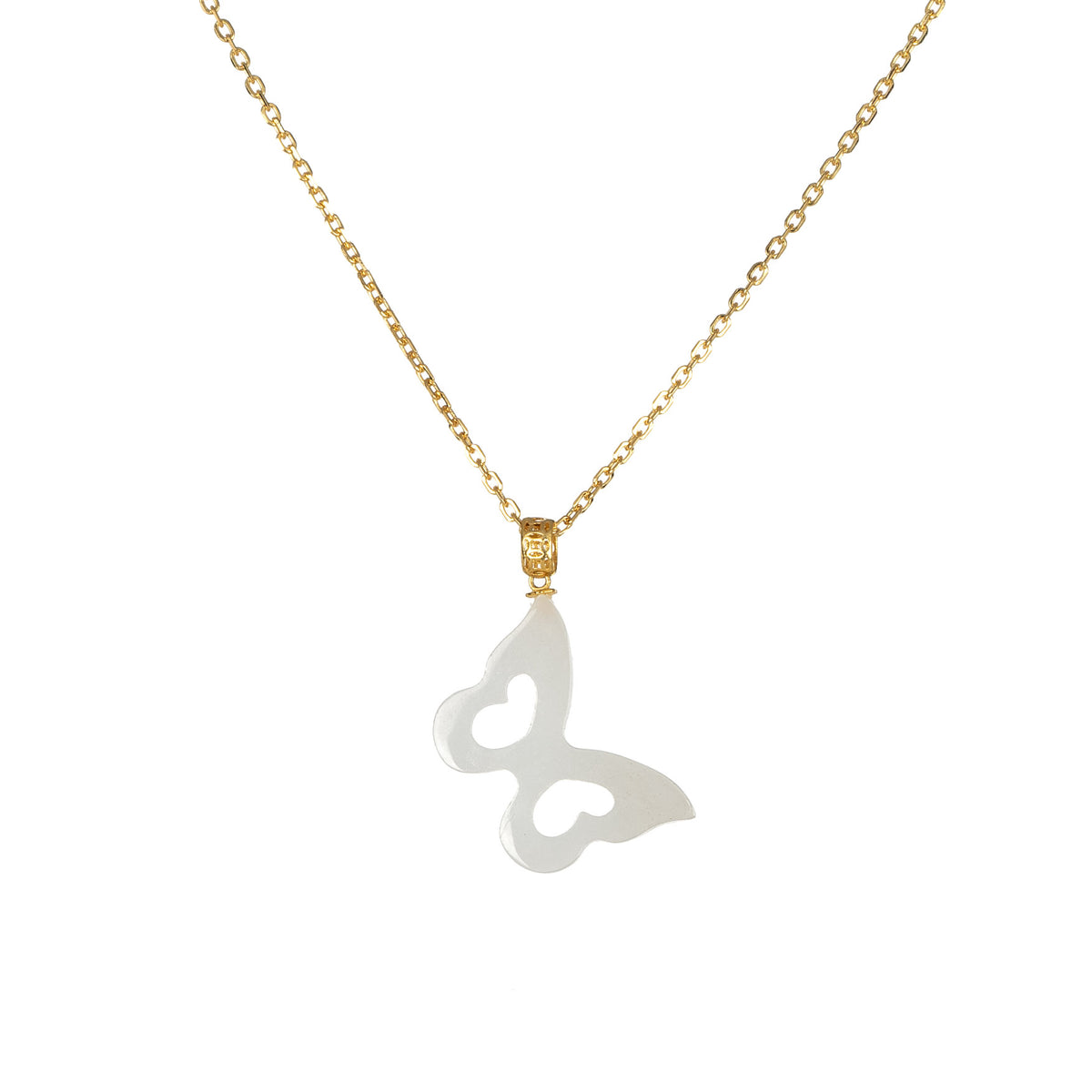 White Jade Butterfly Necklace with 18K Yellow Gold