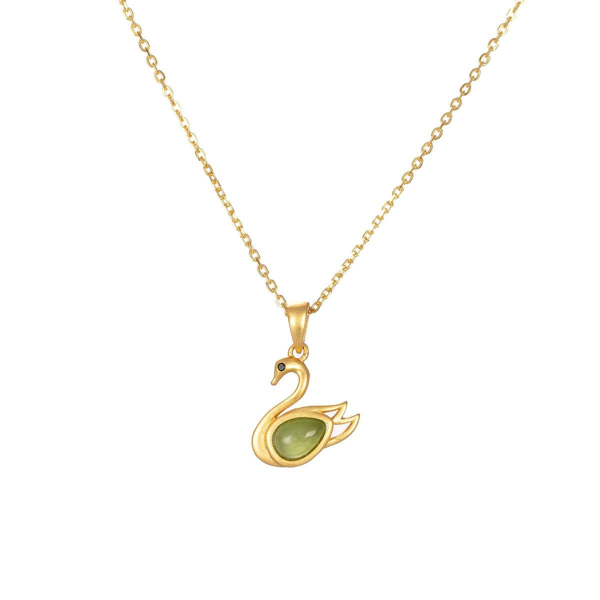 Gold Swan Nephrite Jade Necklace in 925 Sterling Silver