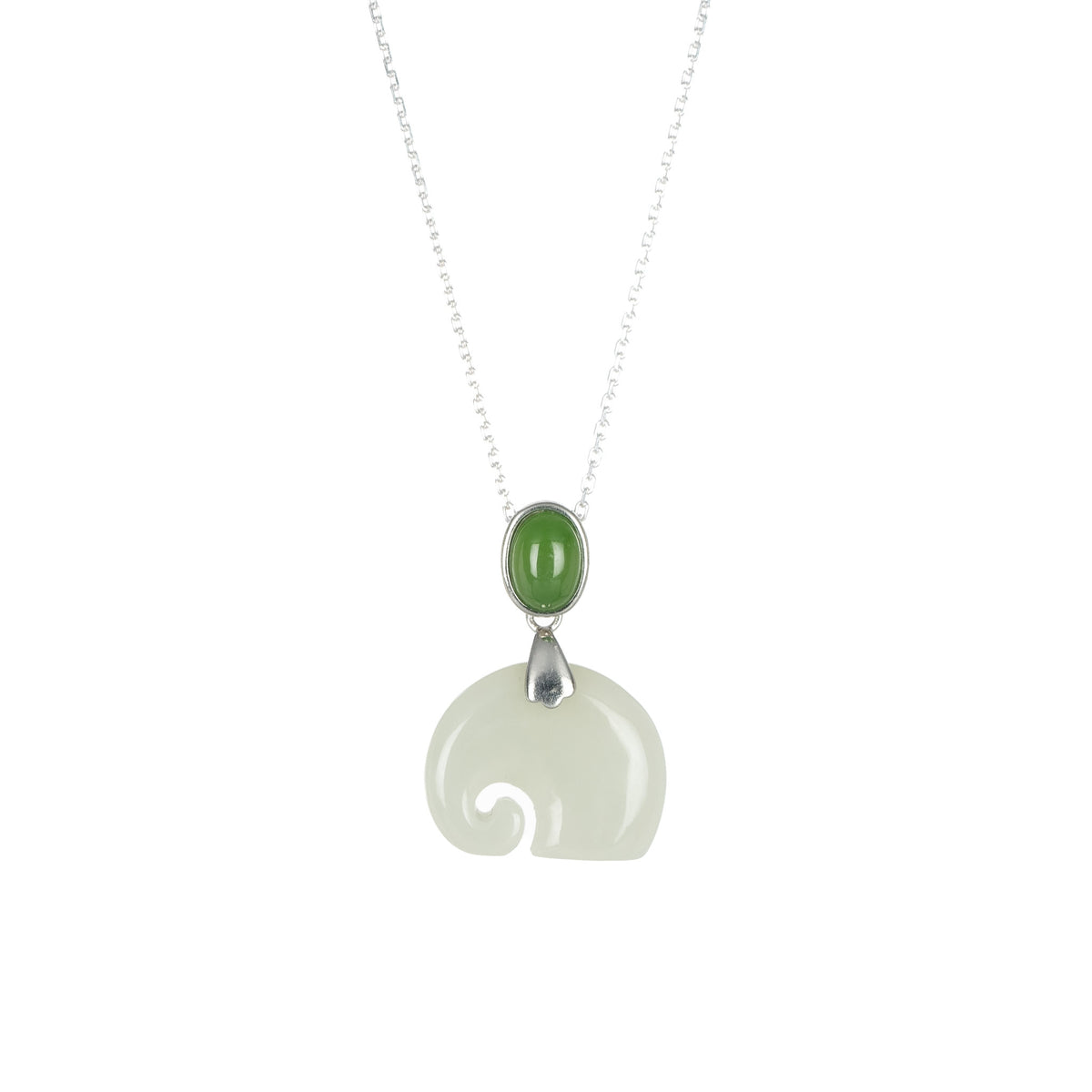 Jade Elephant Pendant Necklace in Sterling Silver