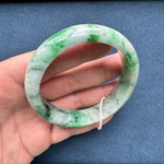 62.1mm Light Grey with Apple Green and Green Patterns Jade Bangle Bracelet