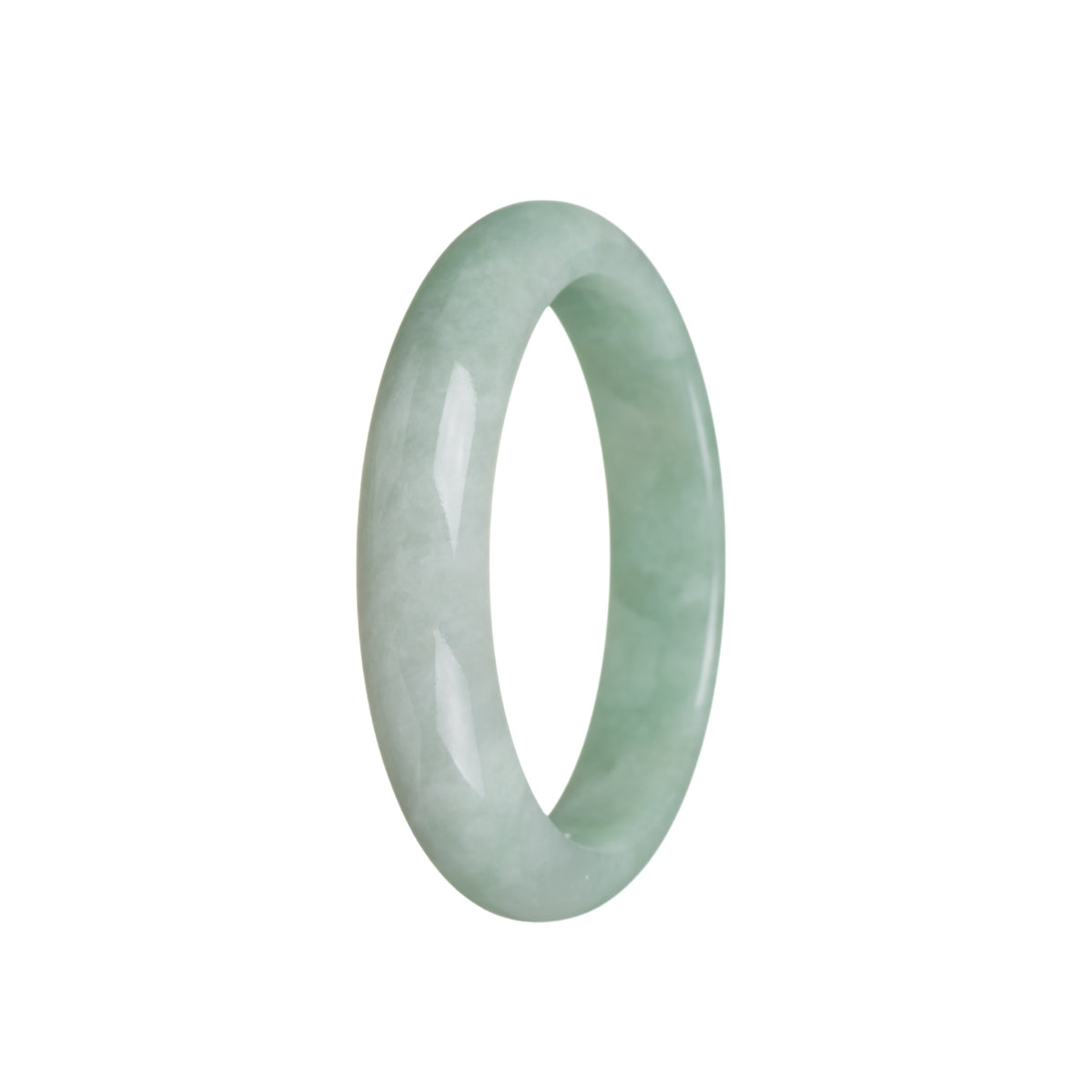 Real Grade A White and Light Green Burmese Jade Bangle - 55mm Half Moon