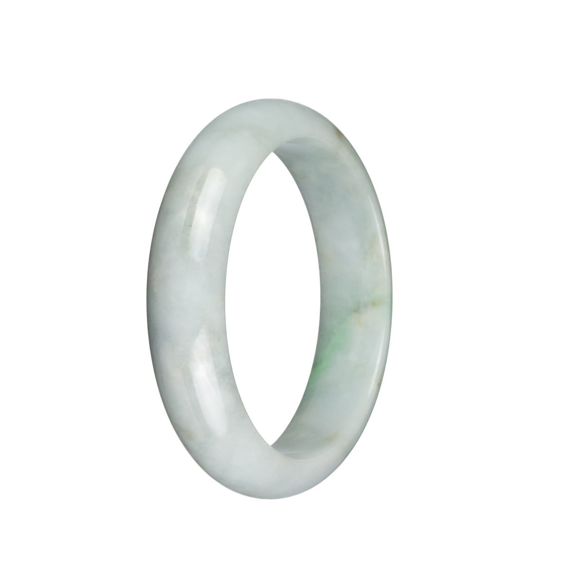 Authentic Grade A Green On White Jade Bangle Bracelet - 59mm Half Moon