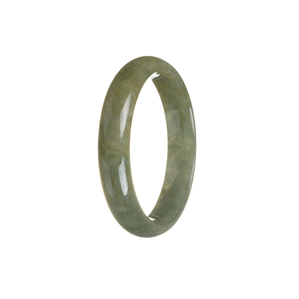 Authentic Grade A Brownish Green Burmese Jade Bangle - 56mm Half Moon