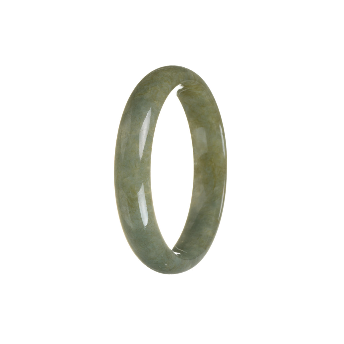 Authentic Grade A Brownish Green Burmese Jade Bangle - 56mm Half Moon