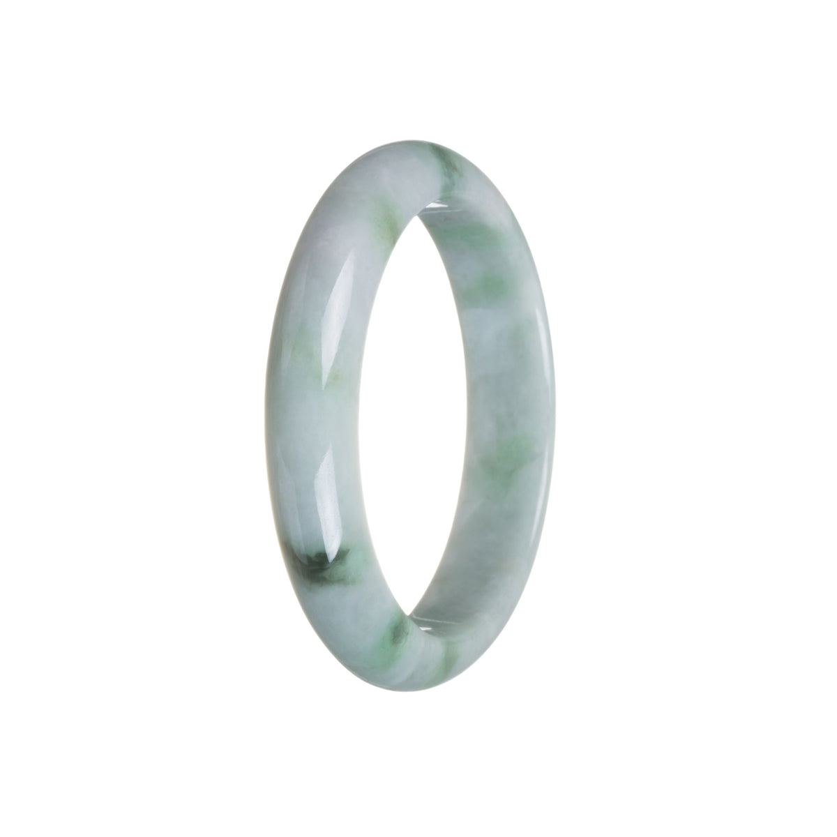 Authentic Grade A Green with Grey Jade Bangle Bracelet - 59mm Half Moon