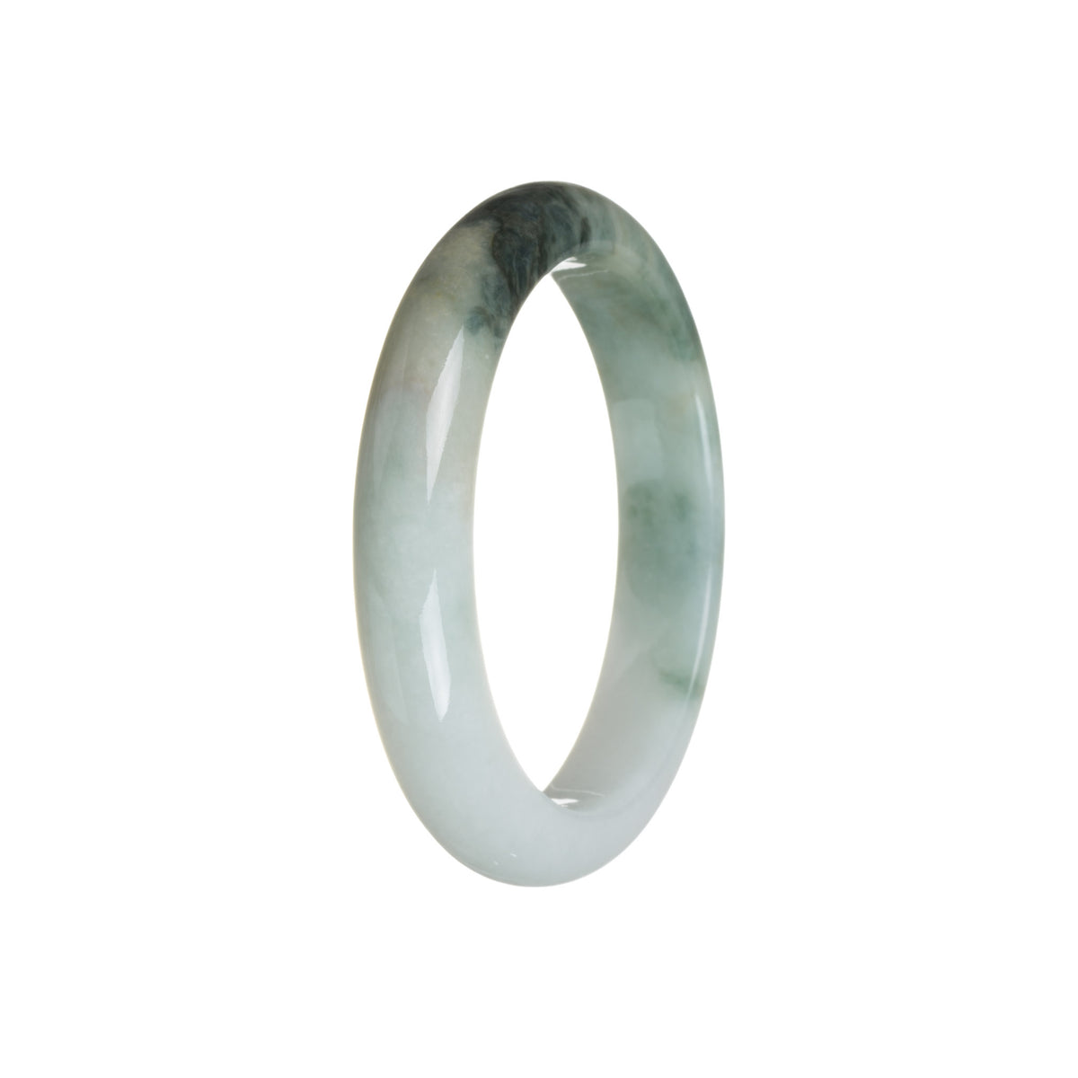 Genuine Type A White with Green Jade Bangle - 57mm Half Moon