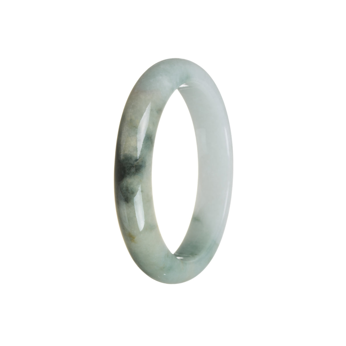 Genuine Type A White with Green Jade Bangle - 57mm Half Moon