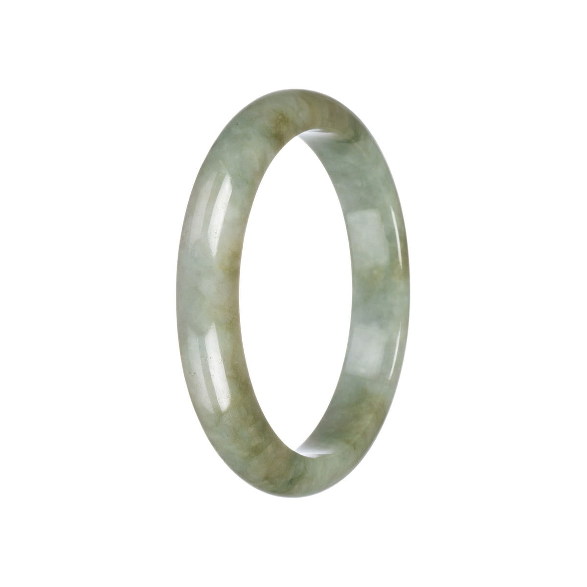 Genuine Untreated Olive green pattern Jadeite Bangle - 59mm Semi Round