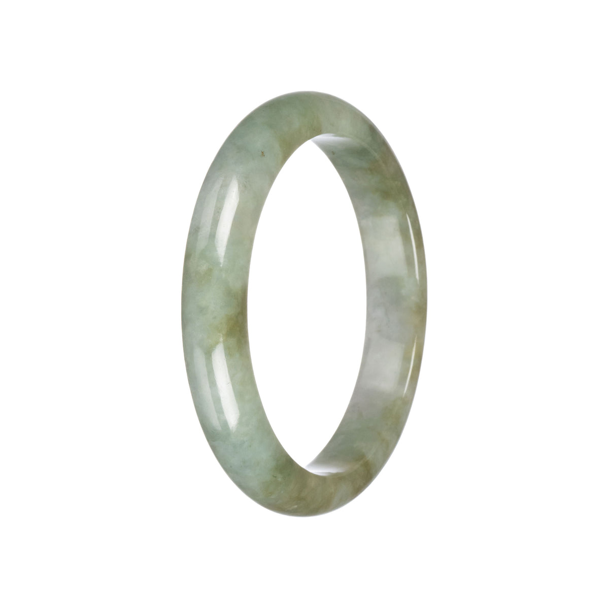 Genuine Untreated Olive green pattern Jadeite Bangle - 59mm Semi Round