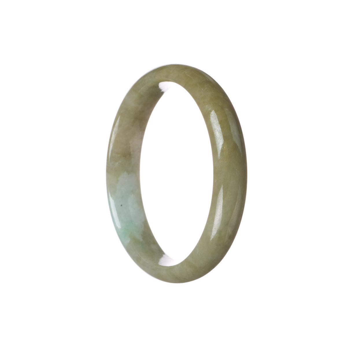 Genuine Grade A Brown with Light Green Patch Burmese Jade Bracelet - 59mm Half Moon