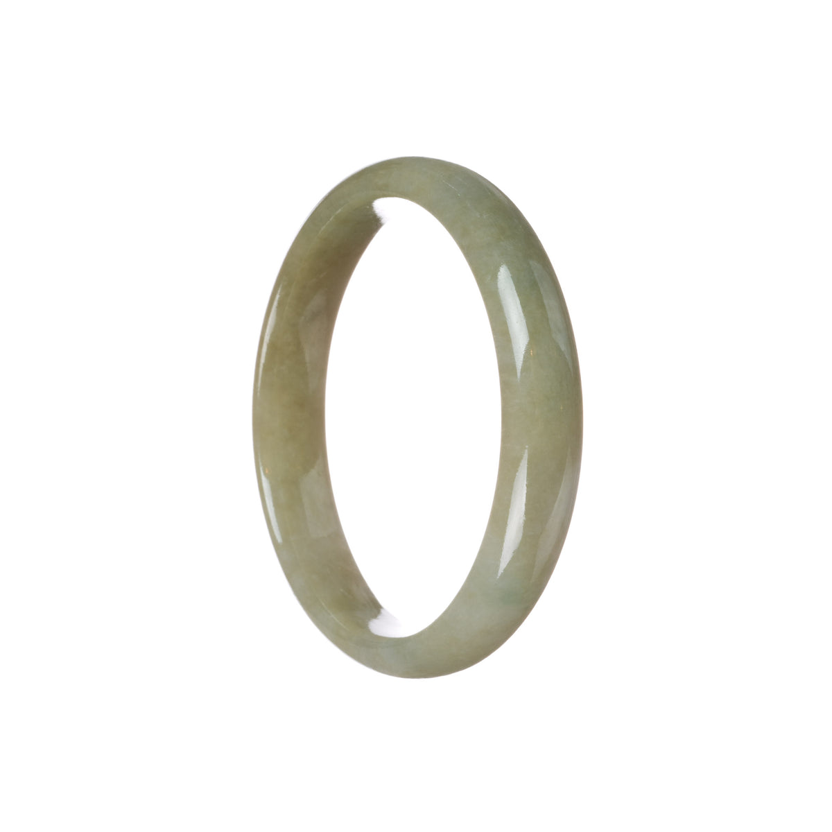 Genuine Type A Brownish Green with White Patch Jadeite Bangle Bracelet - 59mm Half Moon