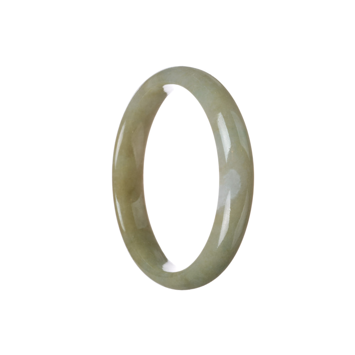 Genuine Type A Brownish Green with White Patch Jadeite Bangle Bracelet - 59mm Half Moon