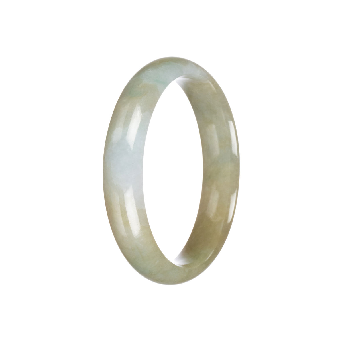 Certified Grade A Brownish Olive Green with White Patch Jadeite Jade Bangle Bracelet - 59mm Half Moon