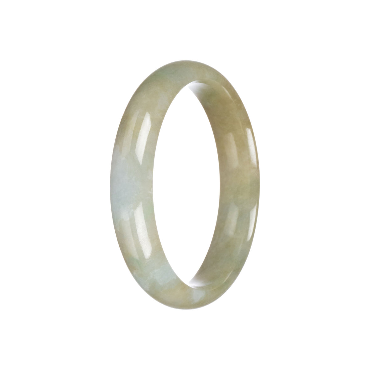 Certified Grade A Brownish Olive Green with White Patch Jadeite Jade Bangle Bracelet - 59mm Half Moon