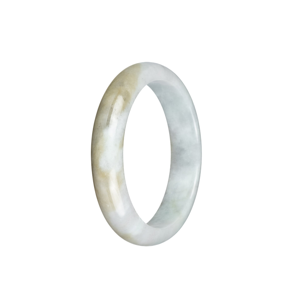 Genuine Grade A White and Light Brown Burma Jade Bangle Bracelet - 53mm Half Moon