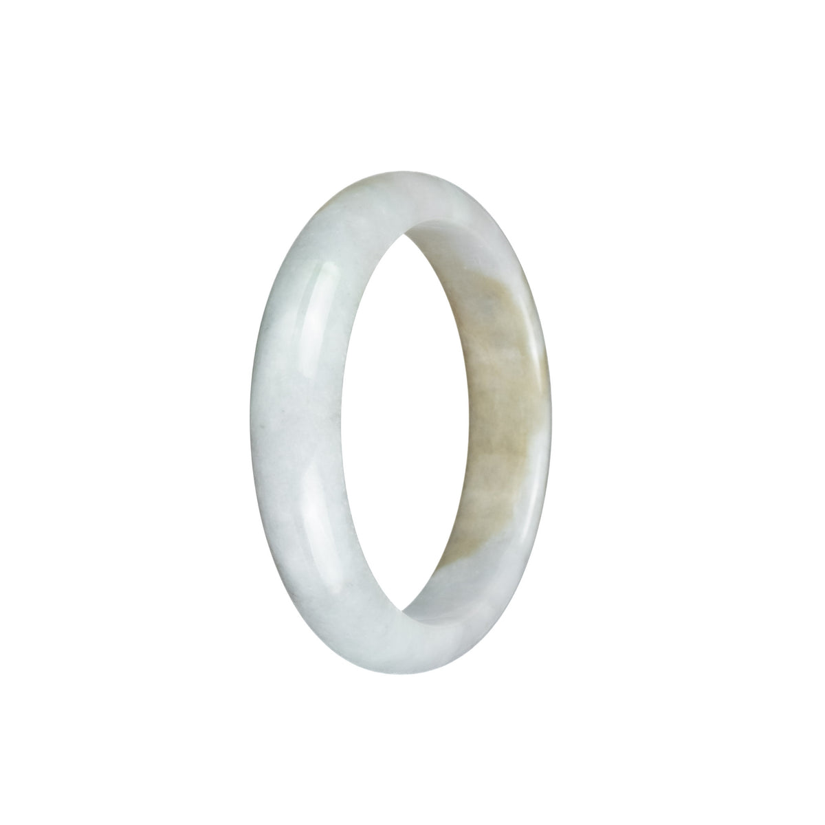 Genuine Grade A White and Light Brown Burma Jade Bangle Bracelet - 53mm Half Moon