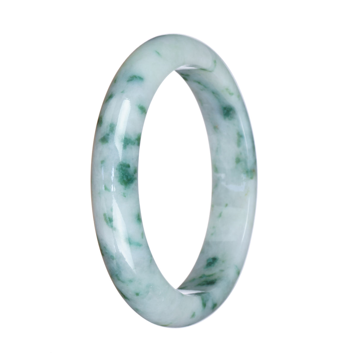 Genuine Natural White and Green Pattern Jade Bangle Bracelet - 59mm Half Moon