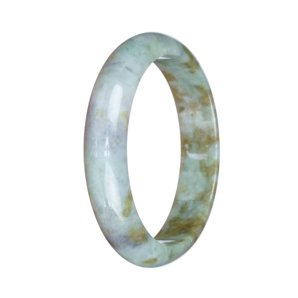 Genuine Natural Brownish Green and White Burma Jade Bracelet - 57mm Half Moon
