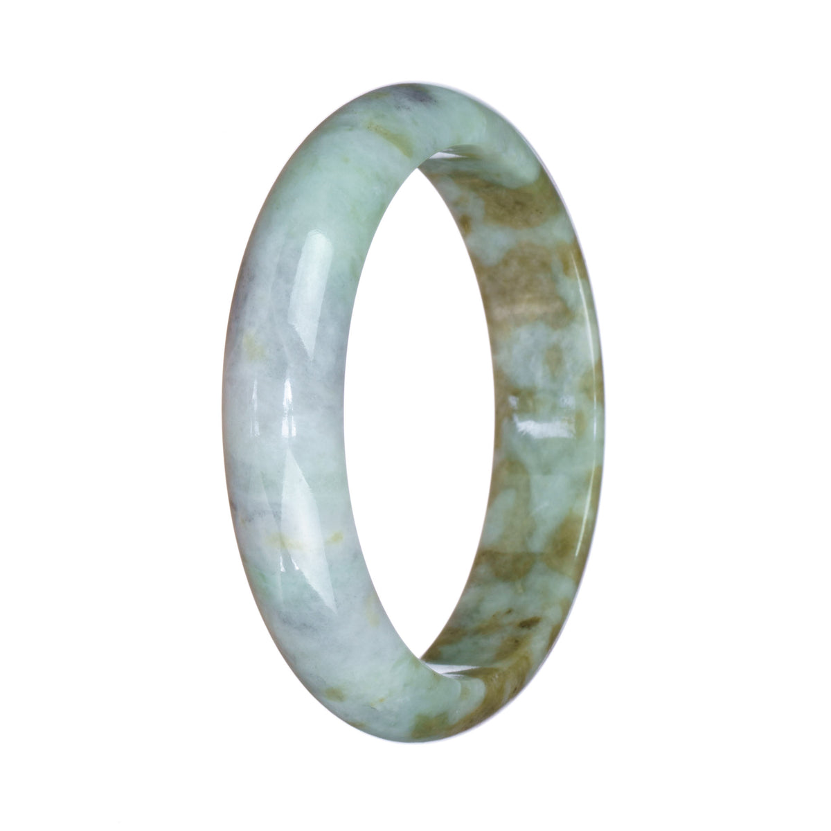 Genuine Natural Brownish Green and White Burma Jade Bracelet - 57mm Half Moon
