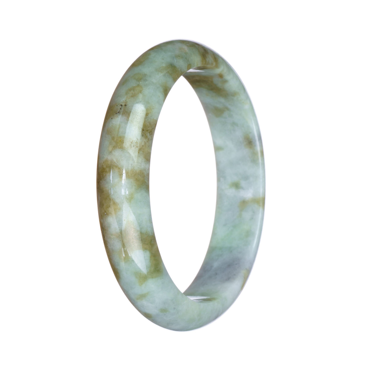 Genuine Natural Brownish Green and White Burma Jade Bracelet - 57mm Half Moon