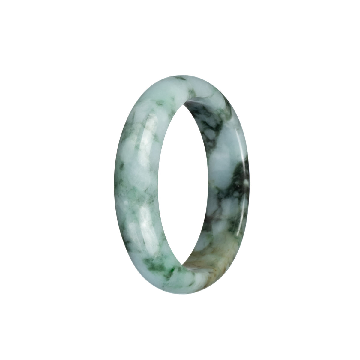 Certified Grade A Green Pattern Traditional Jade Bangle - 53mm Half Moon