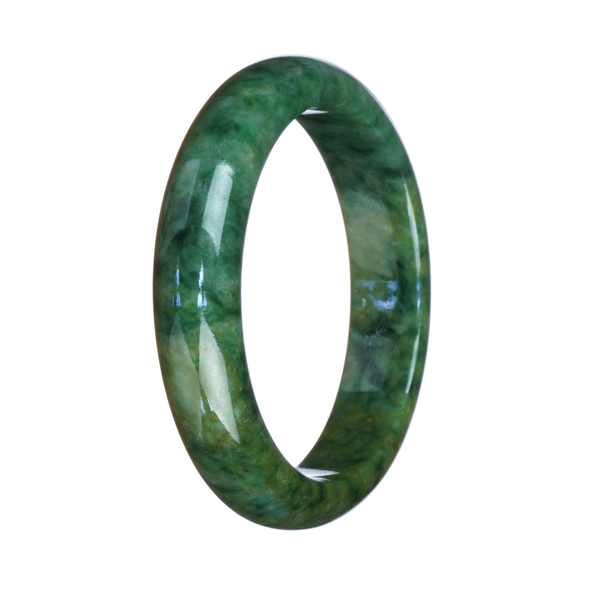 Authentic Type A Deep Green Pattern Traditional Jade Bangle Bracelet - 57mm Half Moon