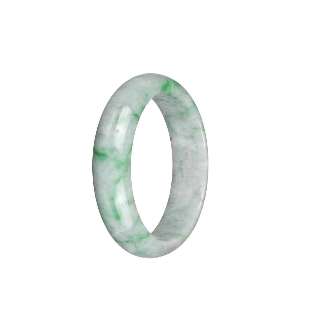 Certified Natural Grey with Emerald Green Traditional Jade Bangle Bracelet - 51mm Half Moon