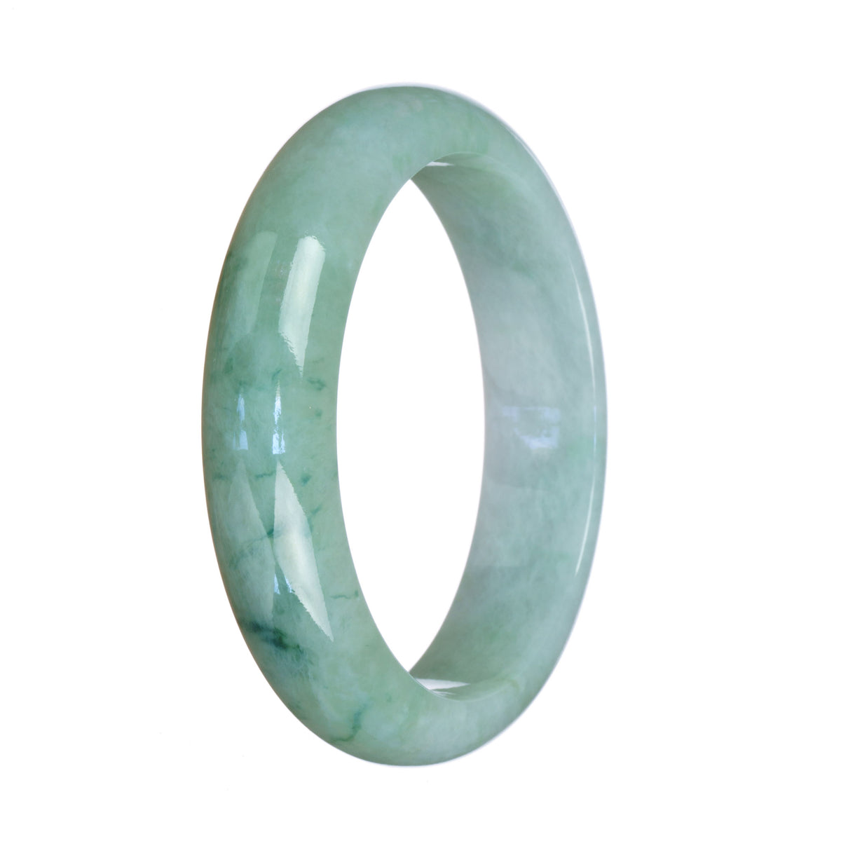 Genuine Grade A Light Green Pattern Traditional Jade Bracelet - 57mm Half Moon