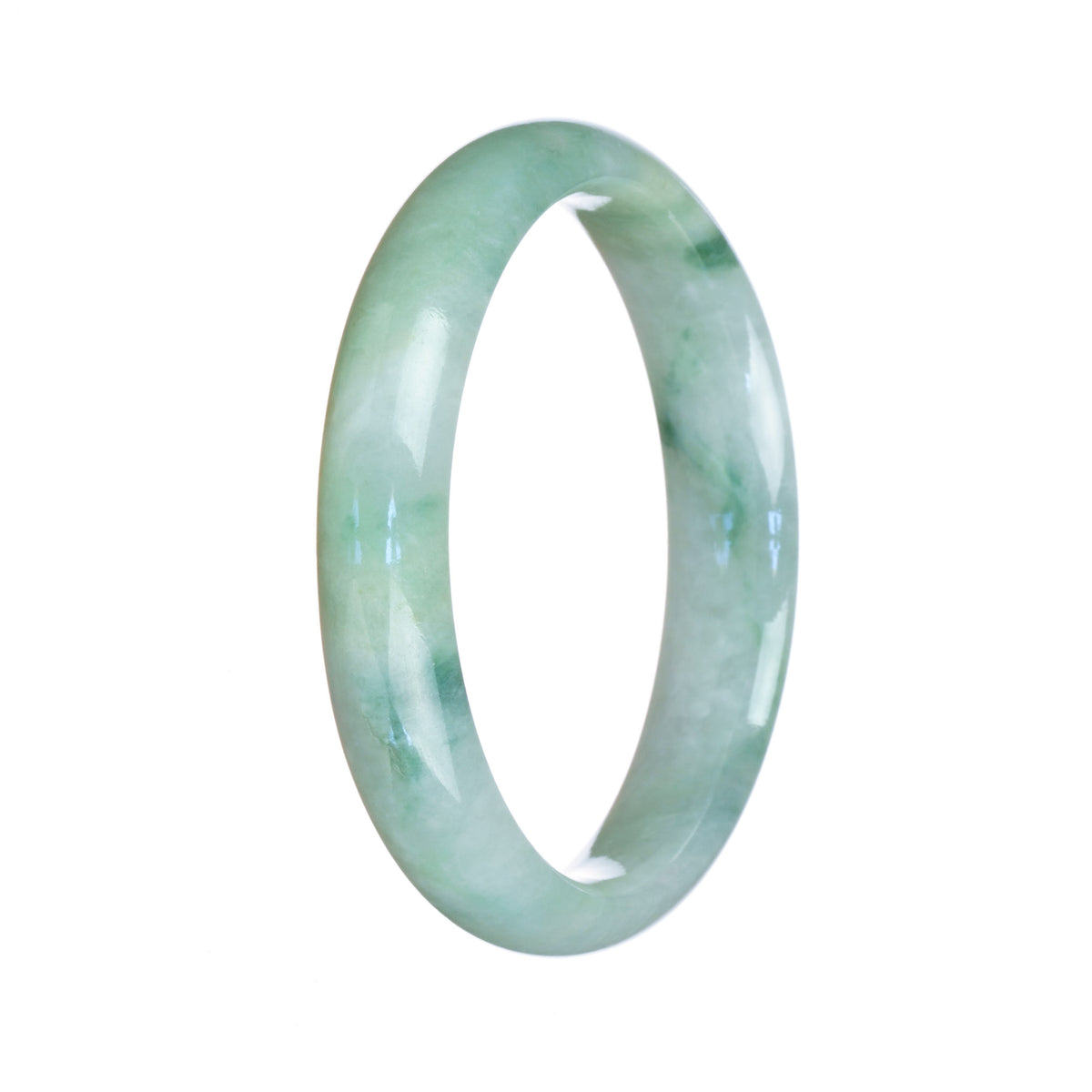 Genuine Grade A Light Green Pattern Jadeite Bangle - 56mm Half Moon