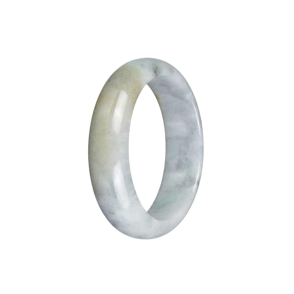 Genuine Natural White and Light Brown Jade Bangle - 54mm Half Moon