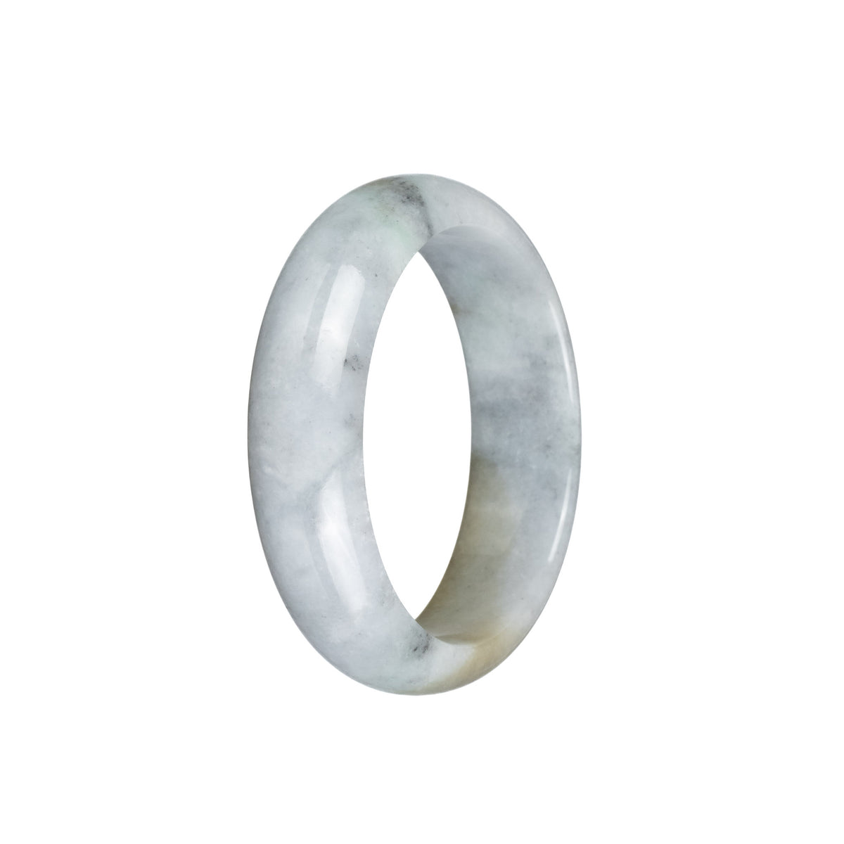 Genuine Natural White and Light Brown Jade Bangle - 54mm Half Moon