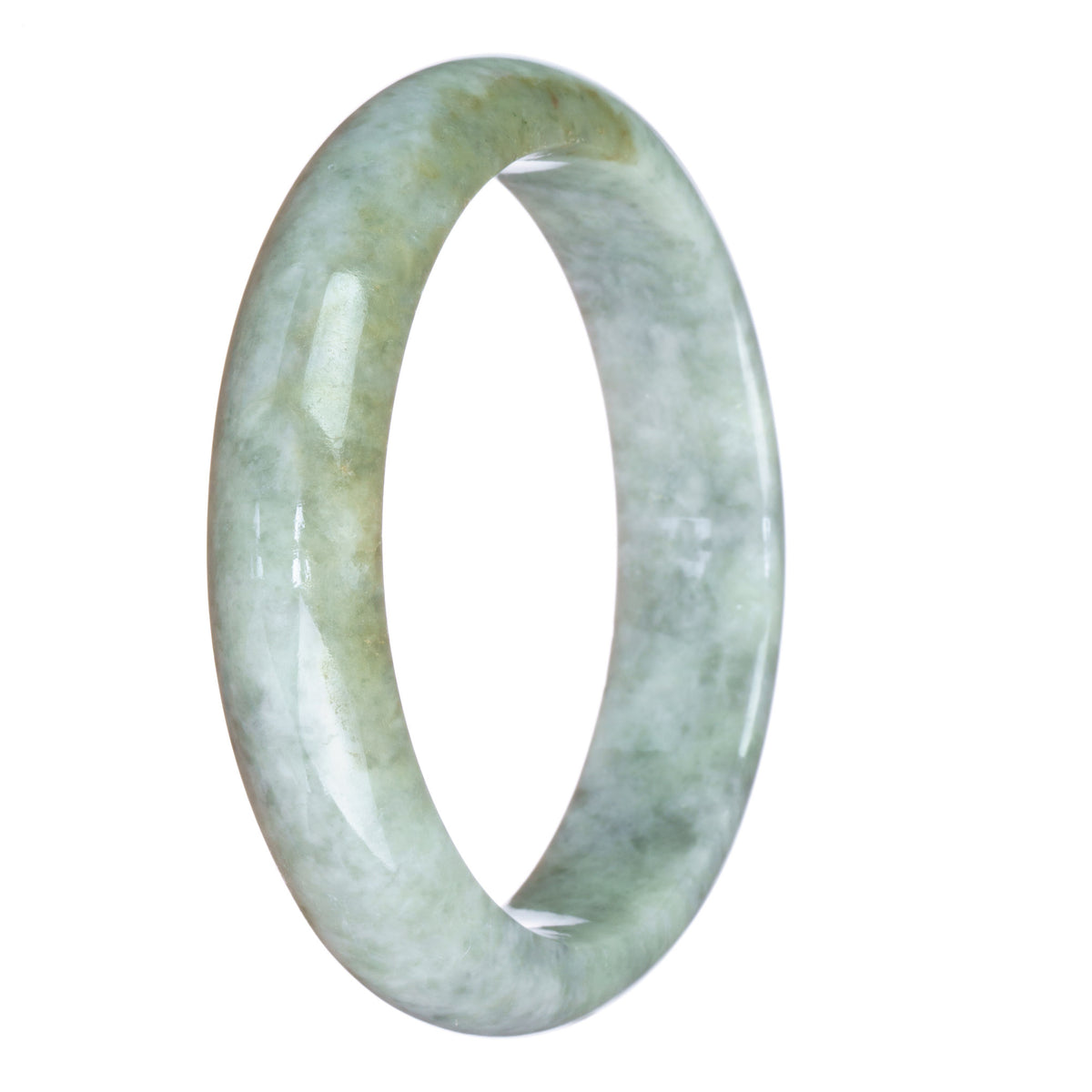 Genuine Type A Grey Pattern Jadeite Jade Bracelet - 63mm Half Moon