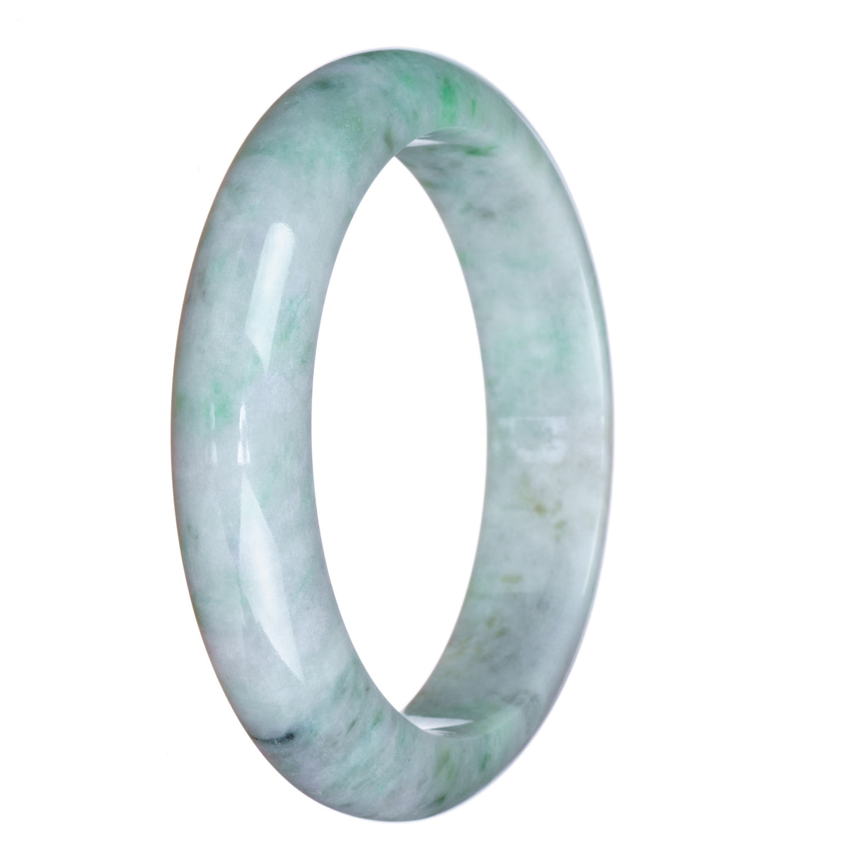 Certified Type A White and Green Pattern Jade Bracelet - 62mm Half Moon