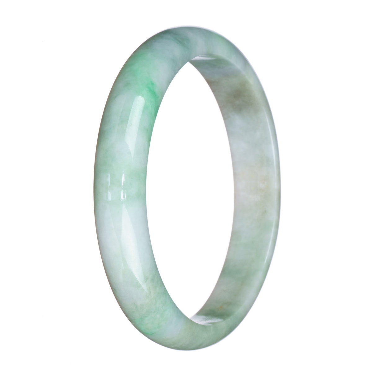 Real Natural White and Green Pattern Burmese Jade Bangle - 79mm Half Moon