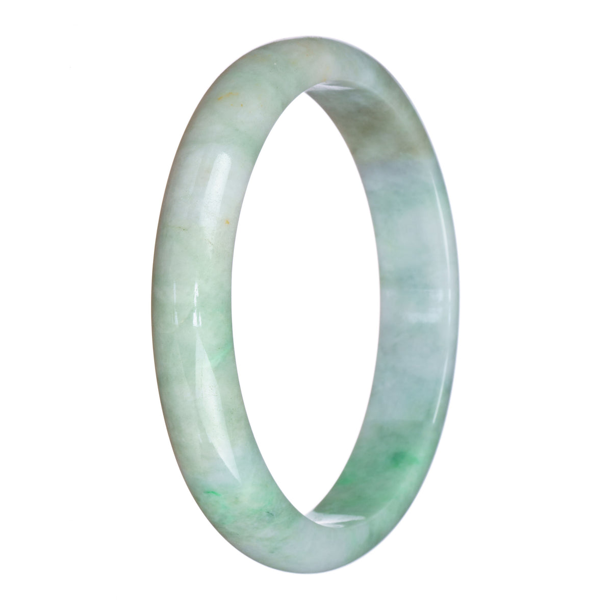 Real Natural White and Green Pattern Burmese Jade Bangle - 79mm Half Moon