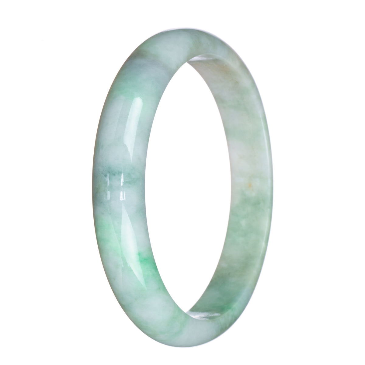 Real Natural White and Green Pattern Burmese Jade Bangle - 79mm Half Moon